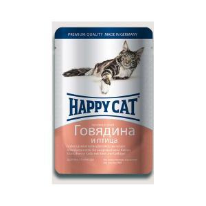 Happy Cat консервы для кошек с говядиной и птицей 100 г (22 штуки)