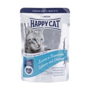 Happy Cat консервы для кошек с лососем и креветками 100 г (22 штуки)