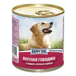 Happy Dog консервы для собак Вкусная говядина с сердцем, печенью и рубцом 750 г (12 штук)
