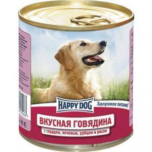 Happy Dog консервы для собак Вкусная говядина с сердцем, печенью, рубцом и рисом 750 г (12 штук)