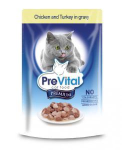 PreVital classic влажный корм для кошек Курица с индейкой в соусе 100г*24шт