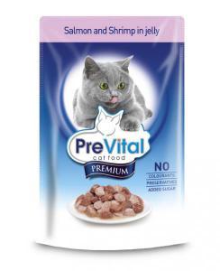 PreVital classic влажный корм для кошек Лосось с креветками в желе 100г*24шт